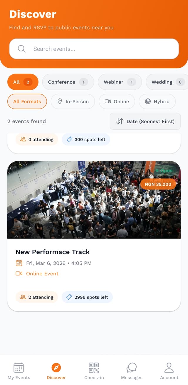 Eventstarted Discover Screen